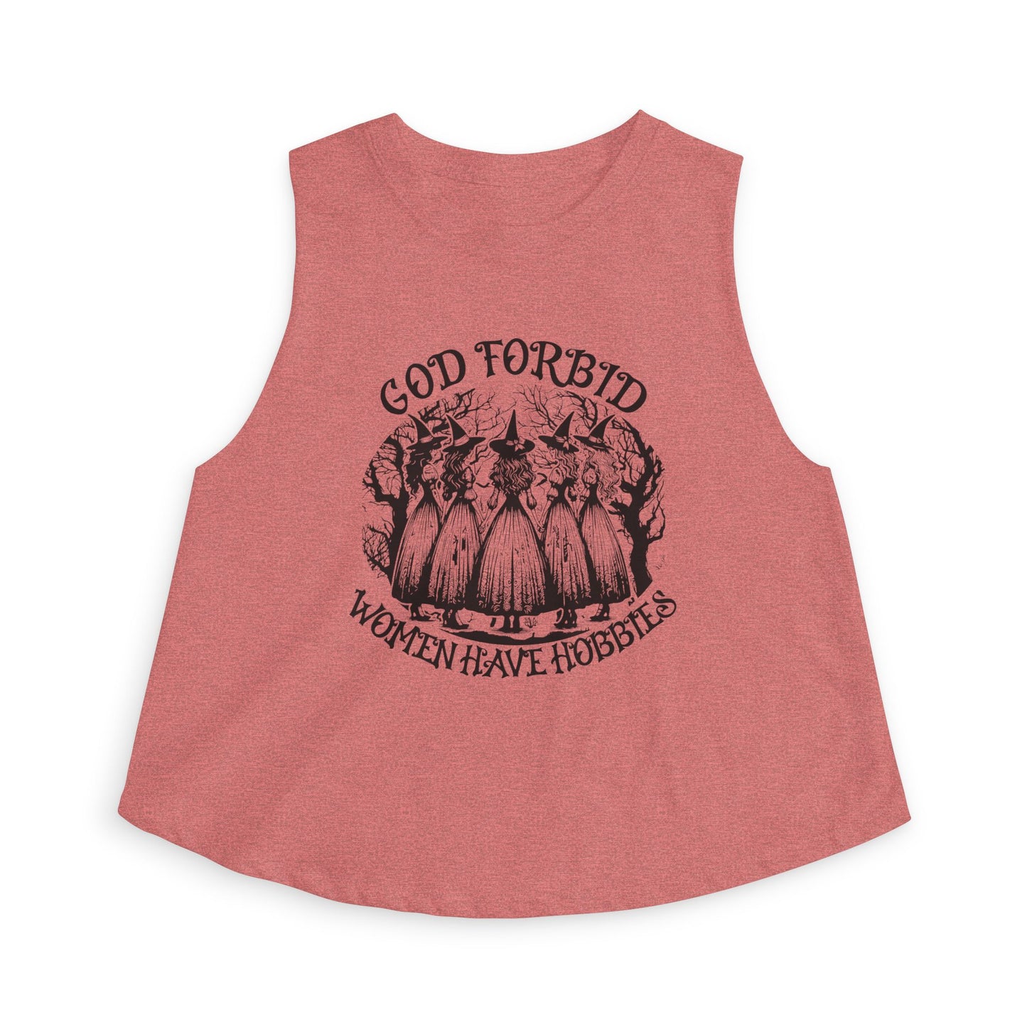 God Forbid Women Have Hobbies Crop Top by Spinsterly Co in Heather Mauve with vintage-style witch graphic