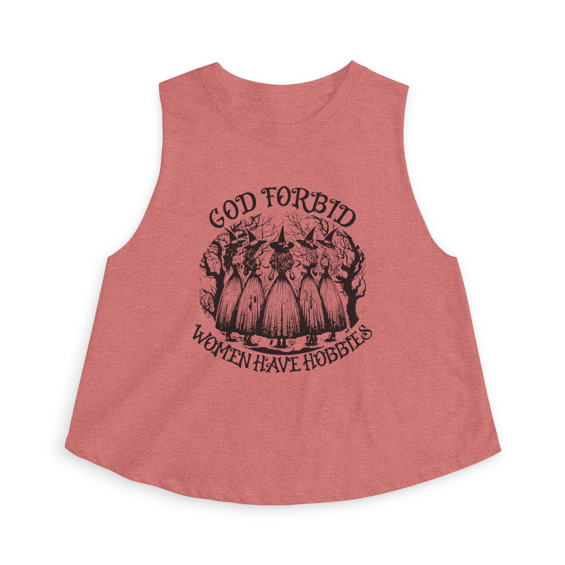 God Forbid Women Have Hobbies Crop Top by Spinsterly Co in Heather Mauve with vintage-style witch graphic