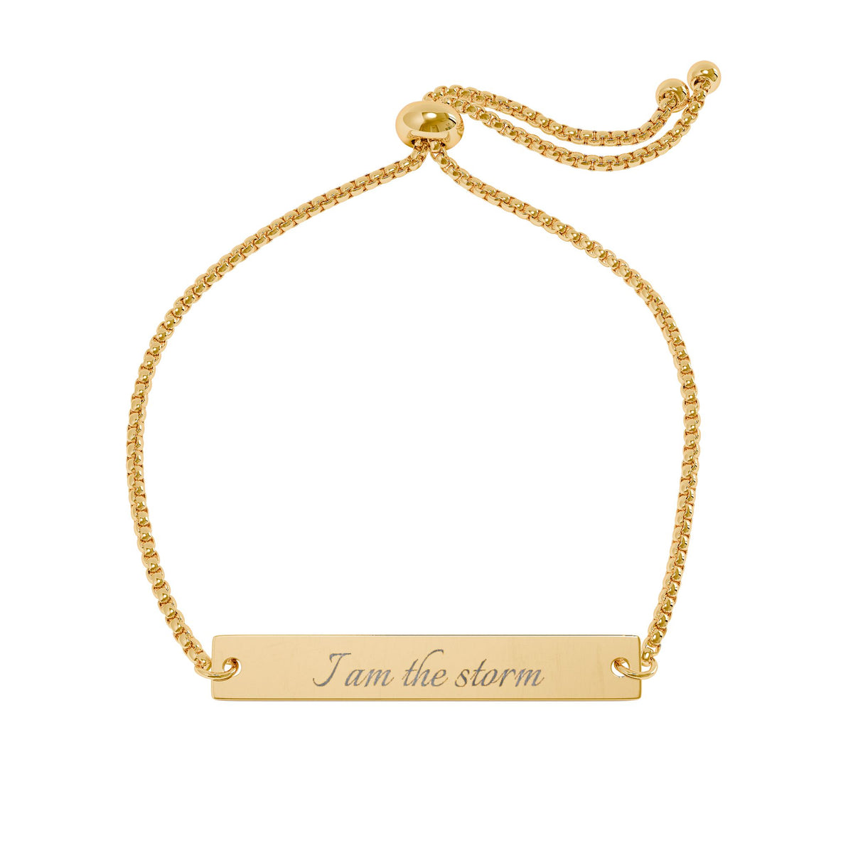 "I Am the Storm" Engraved Flat Bar Bracelet | Adjustable Bolo Chain - Spinsterly Co