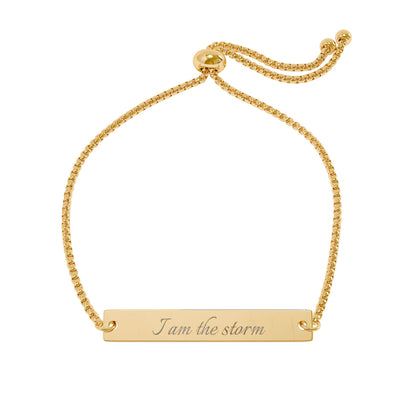 "I Am the Storm" Engraved Flat Bar Bracelet | Adjustable Bolo Chain - Spinsterly Co