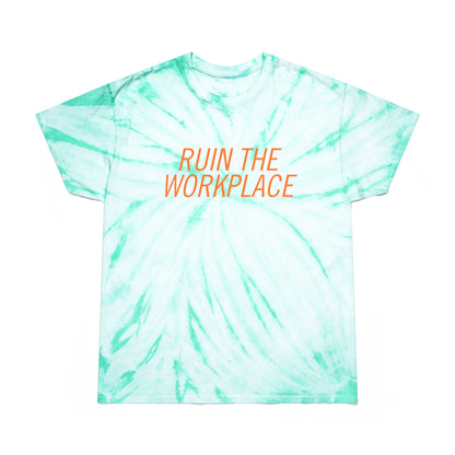 Ruin the Workplace Tie-Dye T-Shirt Spinsterly Co graphic tee in mint cyclone tie-dye with orange text print