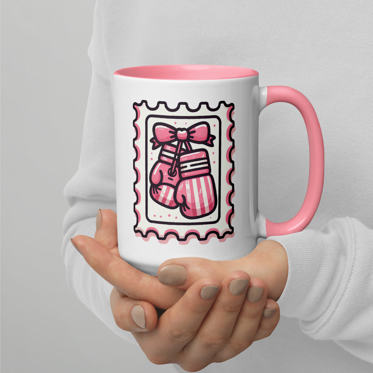 Pink Boxing Gloves Mug | Breast Cancer Warrior Coffee Mug with Pink Interior - Spinsterly Co