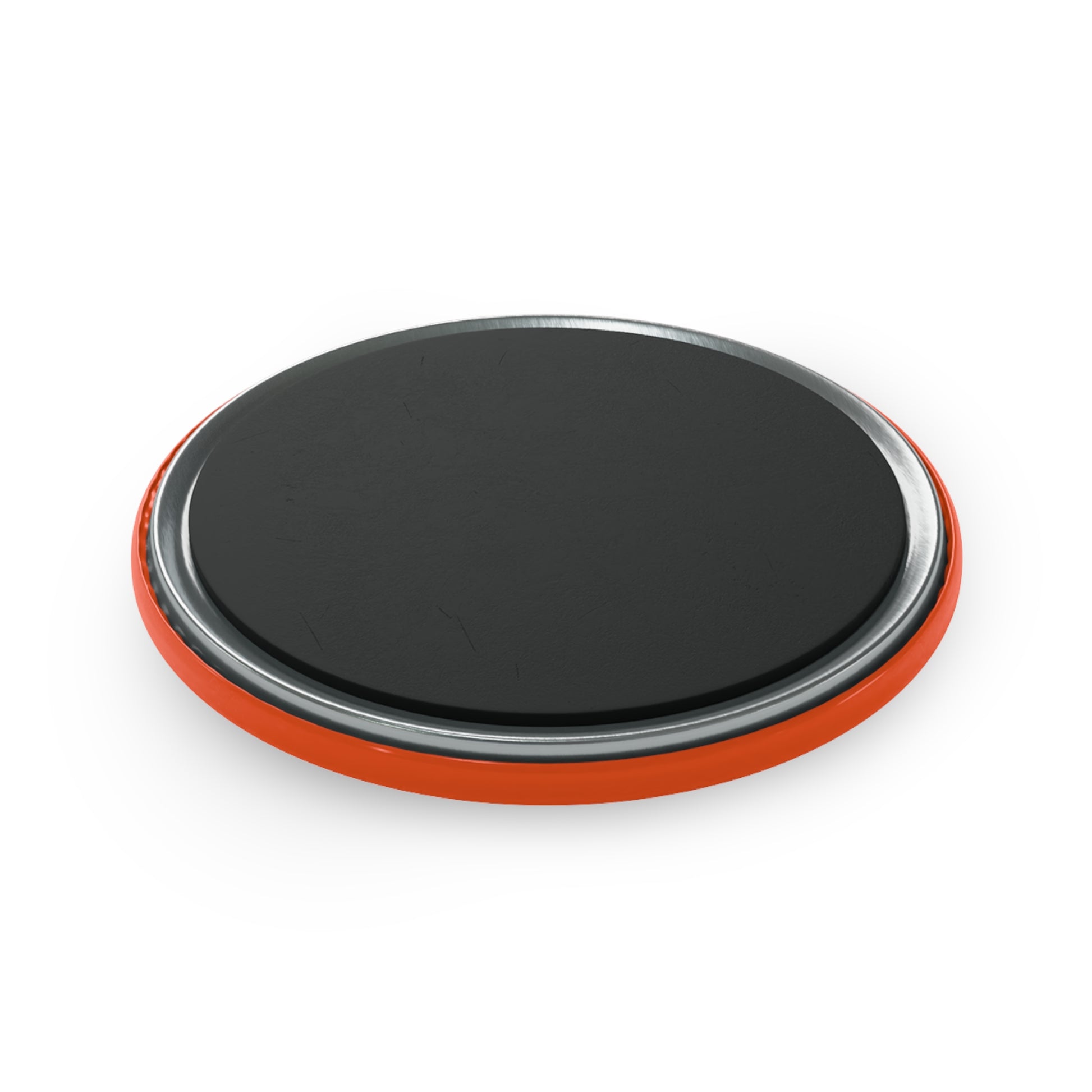 Feeling Impeachy Button Magnet Spinsterly Co round fridge magnet in orange with glossy mylar UV cover