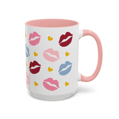 Lips Hearts Kiss Pattern Accent Coffee Mug Spinsterly Co pink ceramic mug with glossy full wrap kiss design
