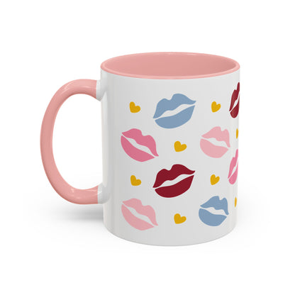 Lips Hearts Kiss Pattern Accent Coffee Mug Spinsterly Co pink ceramic mug with glossy full-wrap kiss pattern