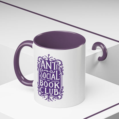 Anti Social Book Club Ornate Victorian Accent Coffee Mug Spinsterly Co purple glossy ceramic with botanical lettering