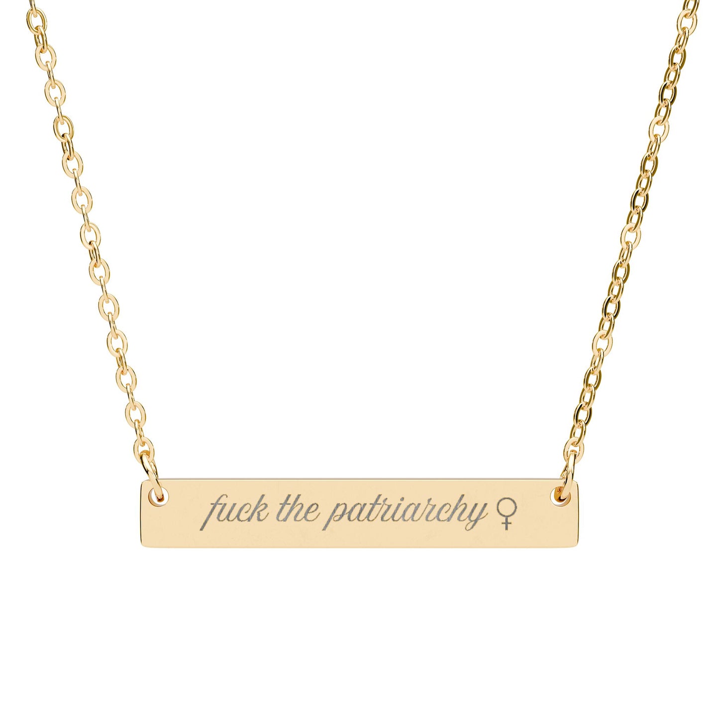 Fck the Patriarchy Engraved Bar Necklace Spinsterly Co stainless steel with engraved feminist statement bar