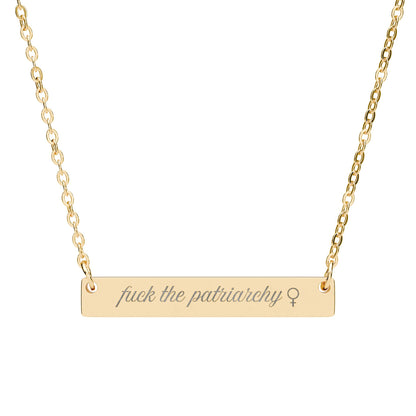 Fck the Patriarchy Engraved Bar Necklace Spinsterly Co stainless steel with engraved feminist statement bar