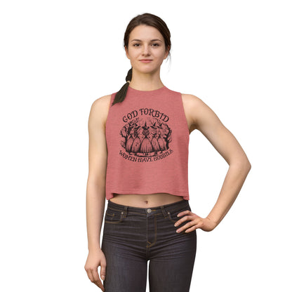 God Forbid Women Have Hobbies Crop Top by Spinsterly Co in Heather Mauve with vintage witch graphic