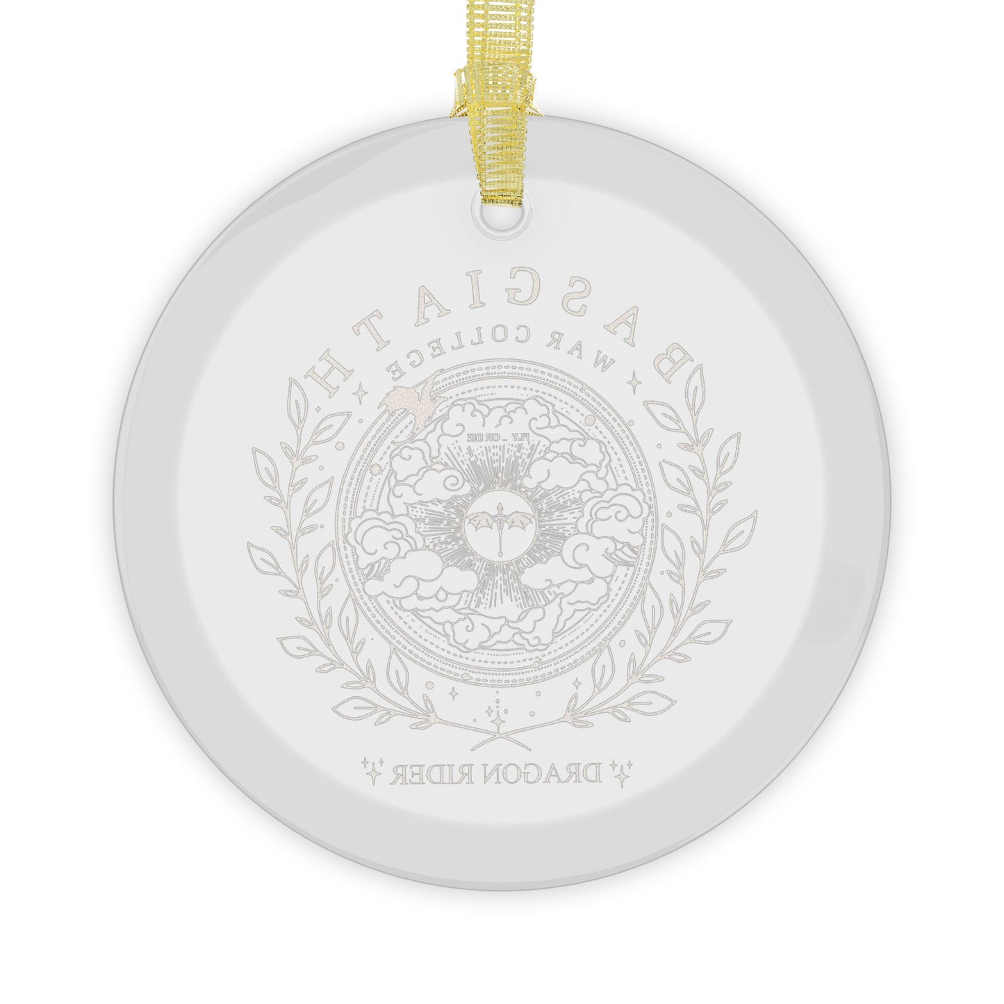 Dragon Rider Crest Glass Ornament by Spinsterly Co, clear round glass with one sided printed crest