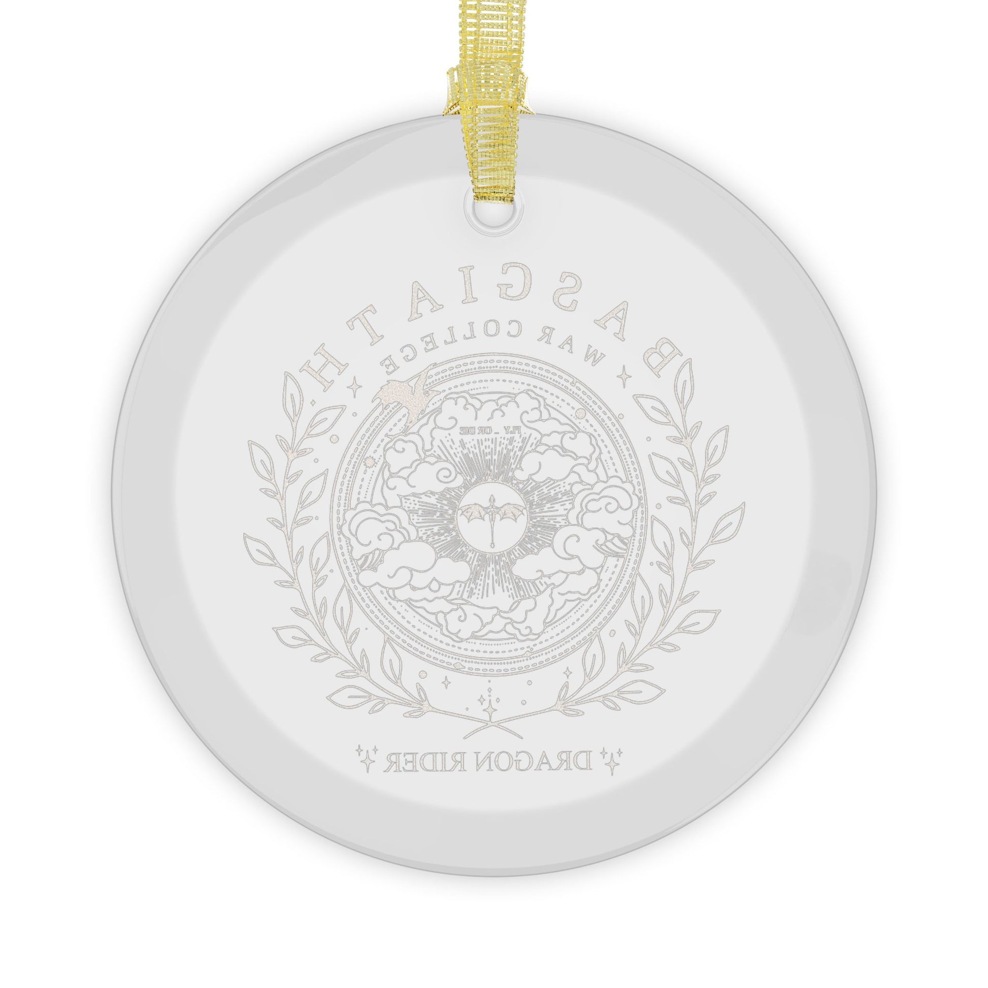 Dragon Rider Crest Glass Ornament by Spinsterly Co, clear round glass with one sided printed crest