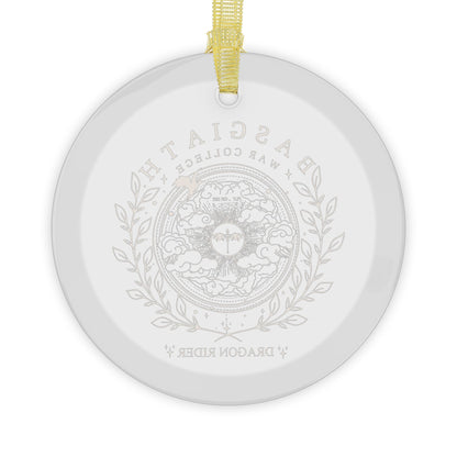 Dragon Rider Crest Glass Ornament by Spinsterly Co, clear round glass with one sided printed crest