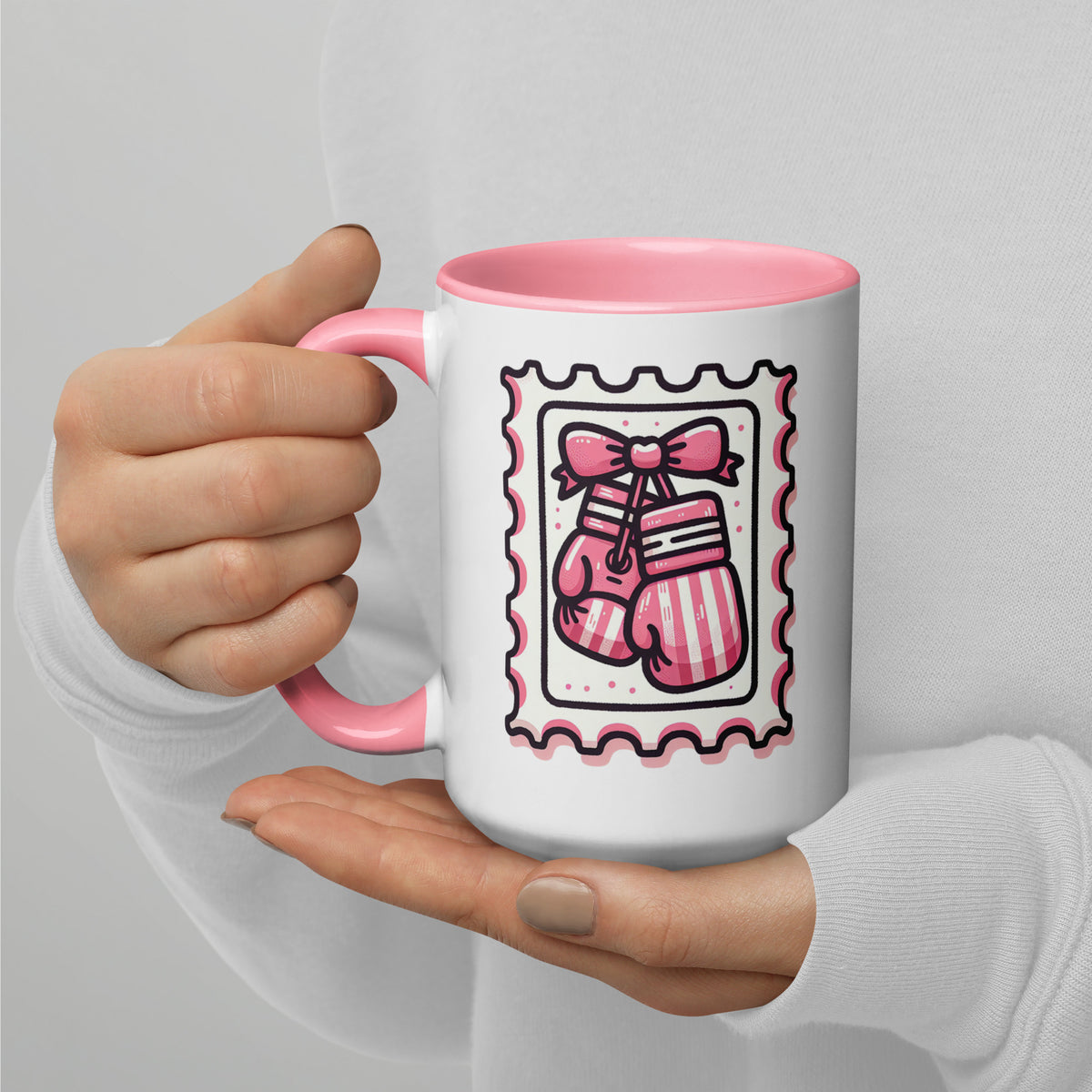 Pink Boxing Gloves Mug | Breast Cancer Warrior Coffee Mug with Pink Interior - Spinsterly Co