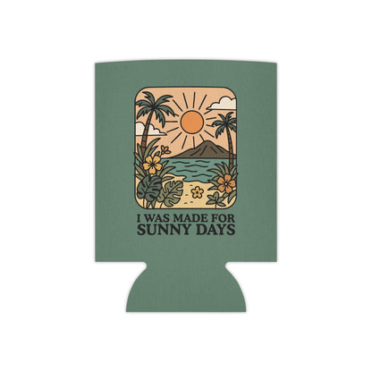 I Was Made for Sunny Days Can Cooler by Spinsterly Co can cooler in green polyester with soft foam liner