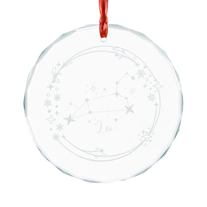 Leo Constellation Engraved Crystal Ornament Zodiac Star Map Glass Ornament by Spinsterly Co, clear crystal circle