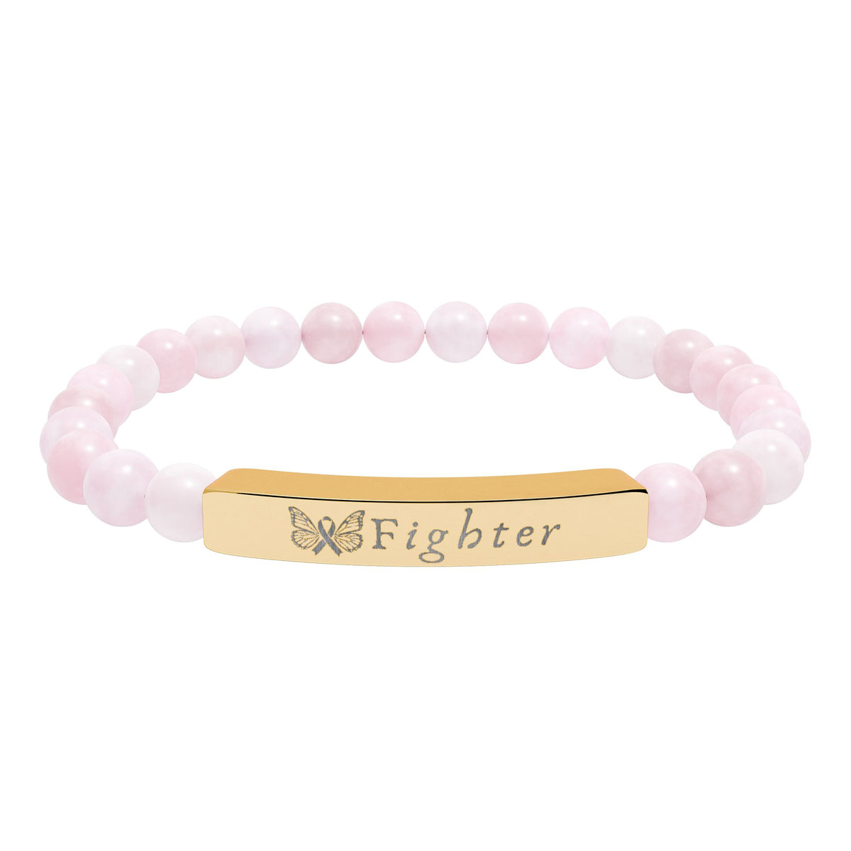 "Fighter" Engraved Natural Stone Stretch Bracelet | Breast Cancer Awareness - Spinsterly Co