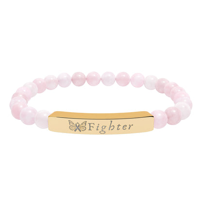 "Fighter" Engraved Natural Stone Stretch Bracelet | Breast Cancer Awareness - Spinsterly Co