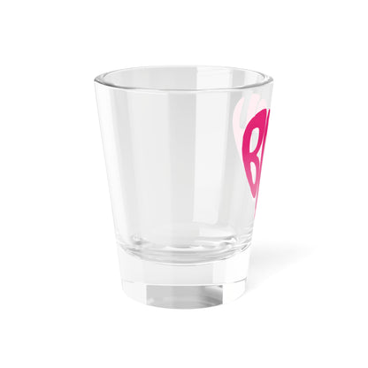 Pink Heart Bitch Script Shot Glass 1.5oz Clear Glass Barware by Spinsterly Co, pink heart BITCH lettering