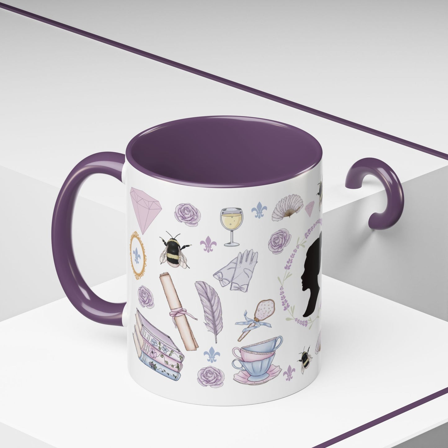 Mentally Dating a Duke Accent Coffee Mug Spinsterly Co purple ceramic mug with glossy full wrap regency pattern