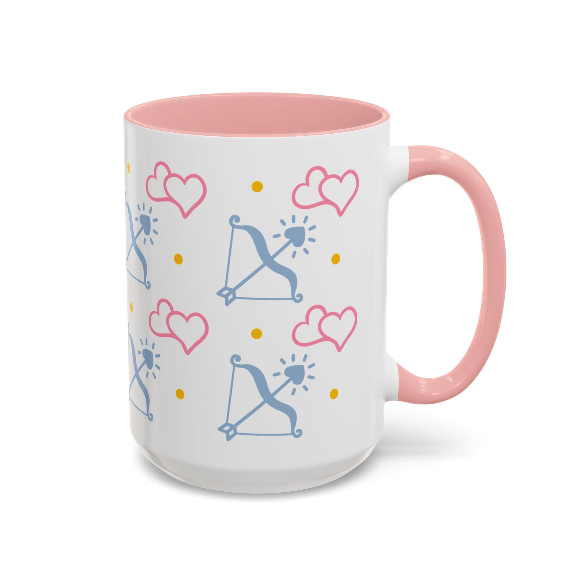Sagittarius Bow and Arrow Heart Pattern Accent Coffee Mug Pink Zodiac Gift by Spinsterly Co, glossy ceramic