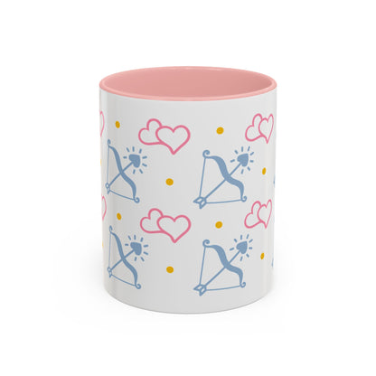 Sagittarius Bow and Arrow Heart Pattern Accent Coffee Mug Pink Spinsterly Co ceramic glossy full-wrap design