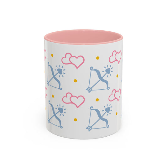 Sagittarius Bow and Arrow Heart Pattern Accent Coffee Mug Pink Spinsterly Co ceramic glossy full-wrap design