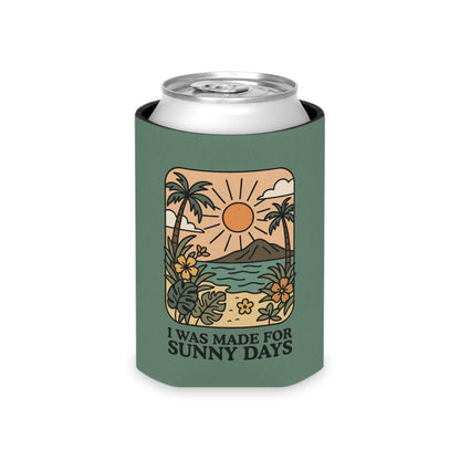 I Was Made for Sunny Days Can Cooler by Spinsterly Co can cooler in green with soft foam interior liner