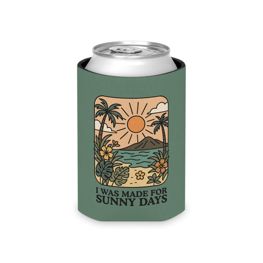 I Was Made for Sunny Days Can Cooler by Spinsterly Co can cooler in green with soft foam interior liner