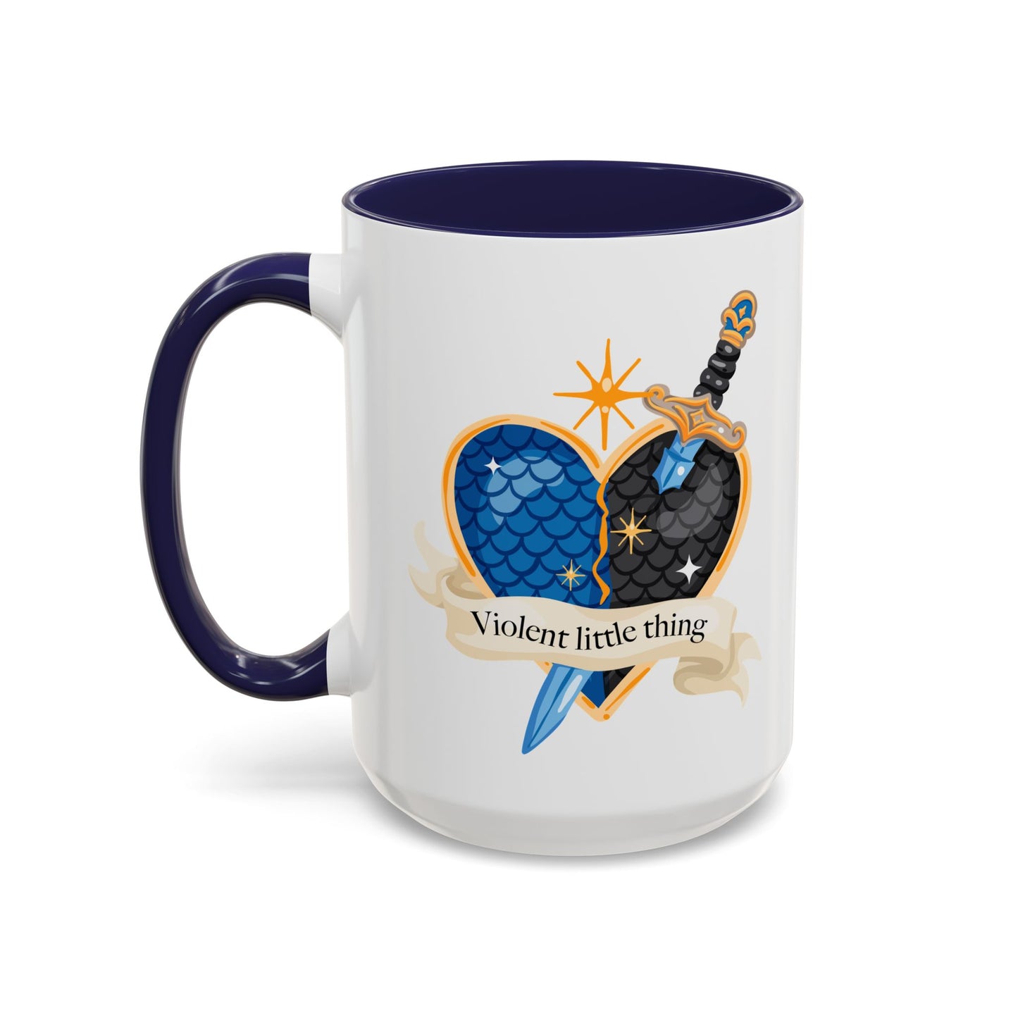 Violent Little Thing Heart and Dagger Crest Accent Coffee Mug Spinsterly Co navy ceramic with glossy finish