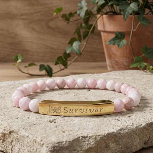 "Survivor" Engraved Natural Stone Bracelet | Breast Cancer Awareness - Spinsterly Co