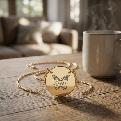 Little Osha — Romantasy Inspired Circle Necklace | Butterfly Engraved Disc Pendant - Spinsterly Co