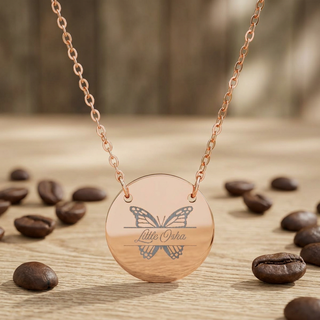 Little Osha — Romantasy Inspired Circle Necklace | Butterfly Engraved Disc Pendant - Spinsterly Co
