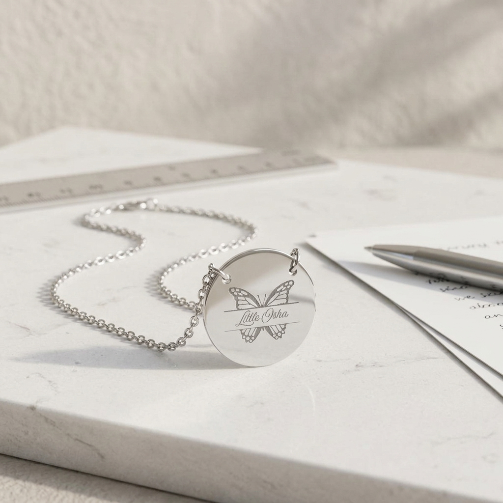 Little Osha — Romantasy Inspired Circle Necklace | Butterfly Engraved Disc Pendant - Spinsterly Co