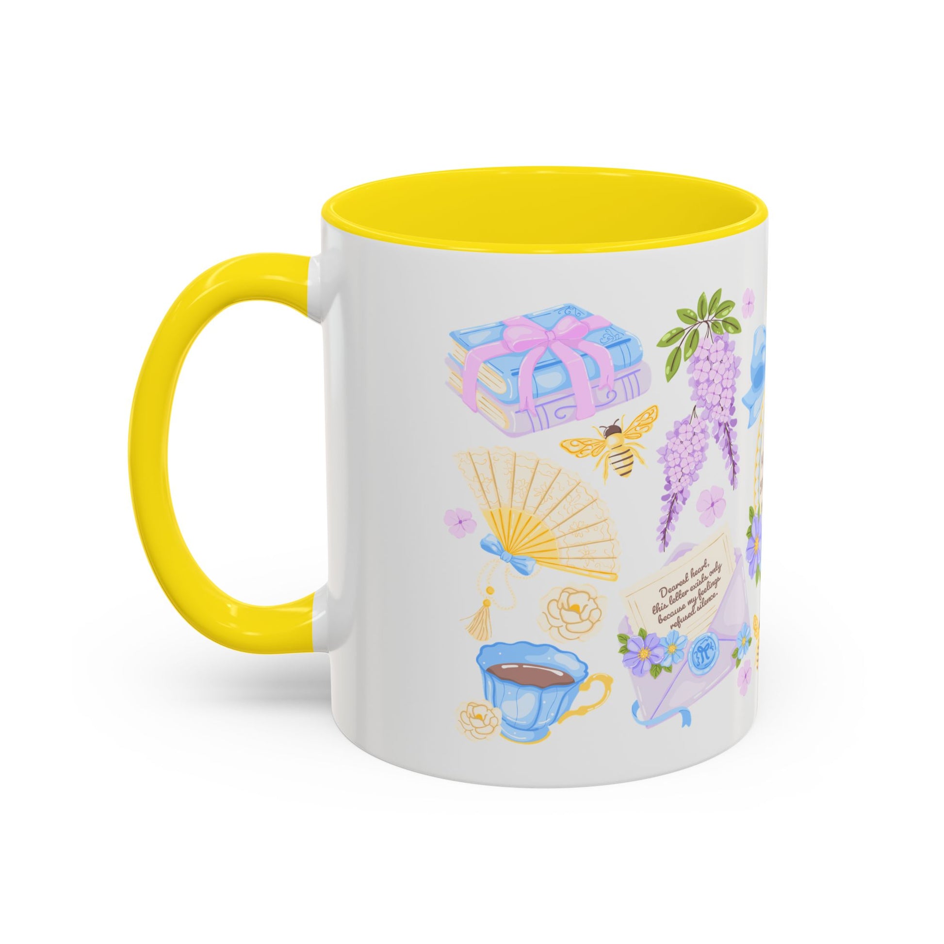 Darling Keep Blooming Regency Tea Party Accent Coffee Mug Yellow Wisteria Floral by Spinsterly Co, glossy print