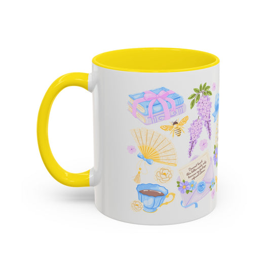 Darling Keep Blooming Regency Tea Party Accent Coffee Mug Yellow Wisteria Floral by Spinsterly Co, glossy print