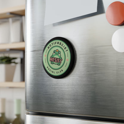 Antifascist Social Club Resist Button Magnet Kawaii Frog Political Fridge Magnet by Spinsterly Co, green frog badge