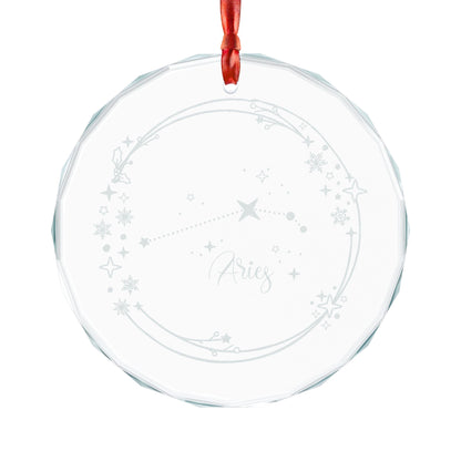 Aries Constellation Engraved Crystal Ornament Zodiac Star Map Glass Ornament by Spinsterly Co, faceted edge