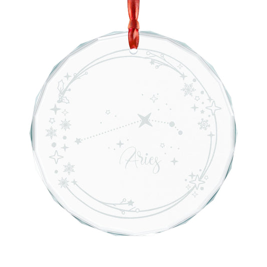Aries Constellation Engraved Crystal Ornament | Zodiac Star Map Glass Ornament - Spinsterly Co