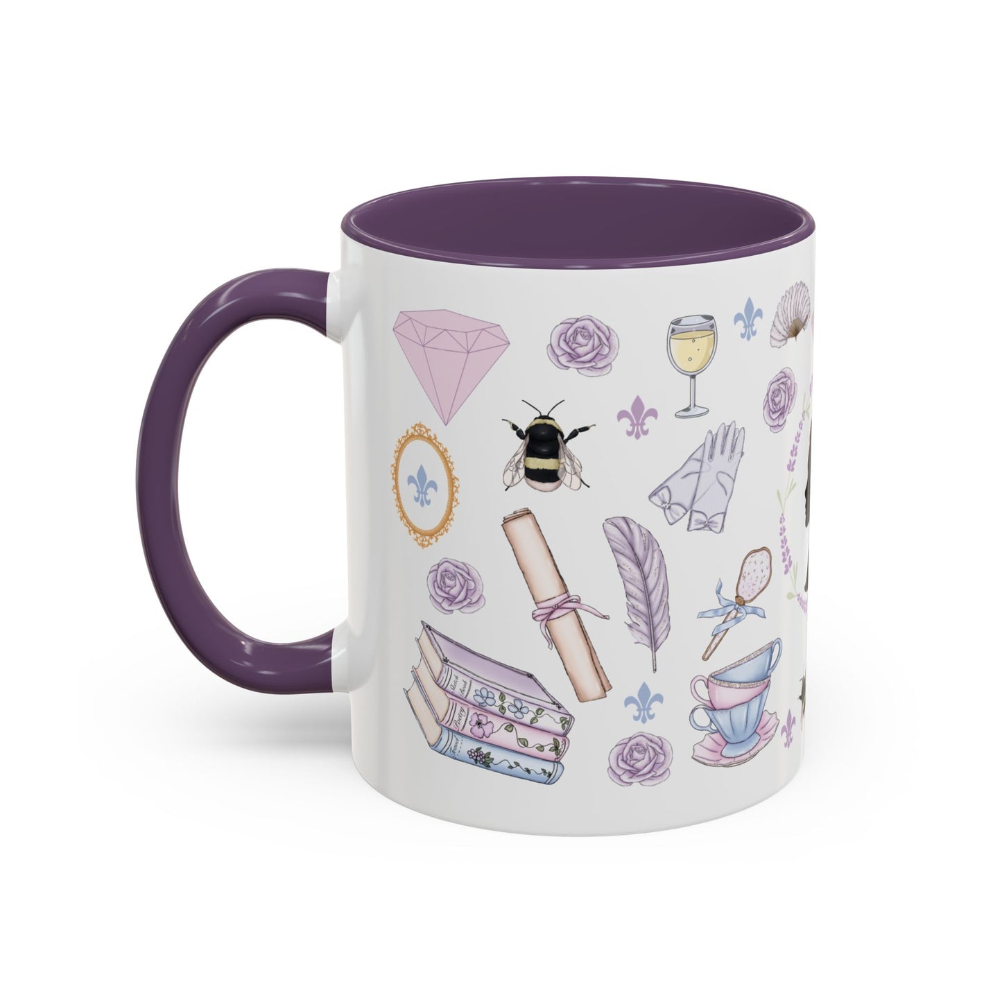 Mentally Dating a Duke Accent Coffee Mug Spinsterly Co purple ceramic with glossy regency watercolor cameo pattern