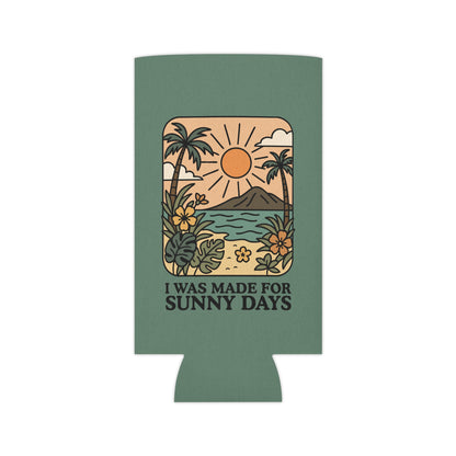I Was Made for Sunny Days Can Cooler by Spinsterly Co can cooler in green with soft foam interior liner