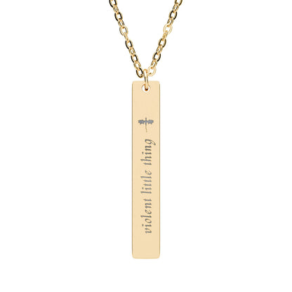 Violent Little Thing Dragon Engraved Vertical Bar Necklace Dark Romantasy Jewelry Gift by Spinsterly, black PVD
