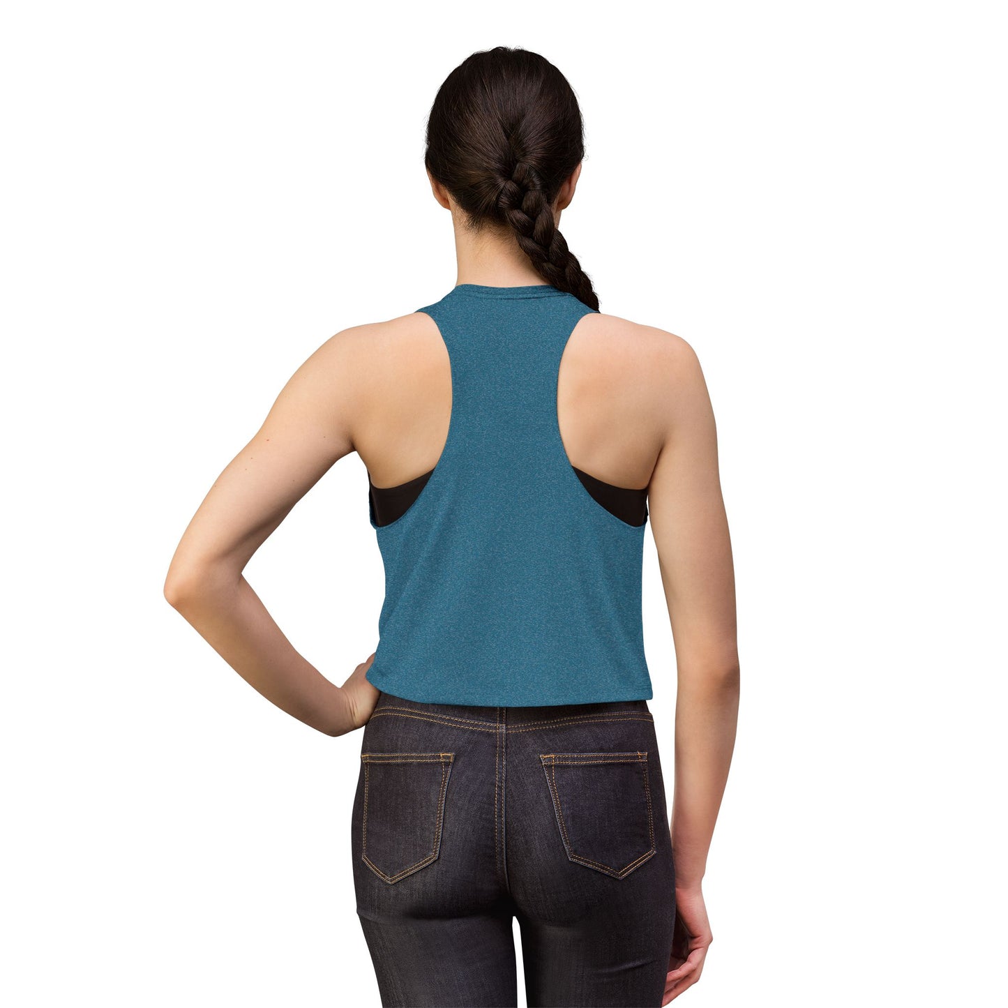 My Dck's Bigger Crop Top Spinsterly Co cropped tank top Heather Deep Teal with cursive star graphic