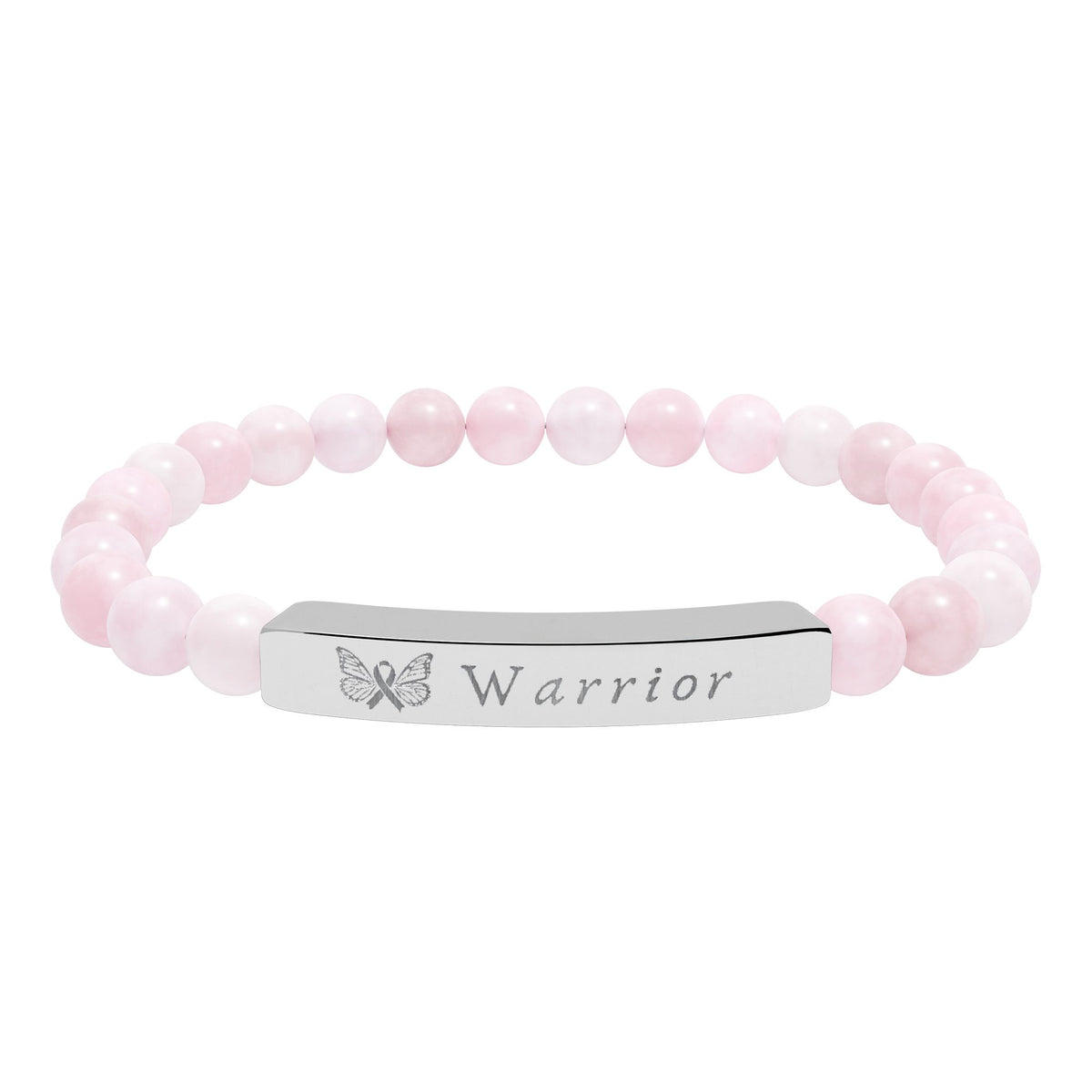 "Warrior" Engraved Natural Stone Stretch Bracelet | Breast Cancer Awareness - Spinsterly Co