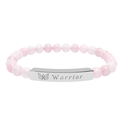 "Warrior" Engraved Natural Stone Stretch Bracelet | Breast Cancer Awareness - Spinsterly Co