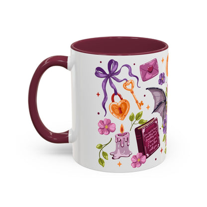 Winged Dagger Crown Romantasy Collage Coffee Mug by Spinsterly Co in Maroon with full wrap glossy ceramic design