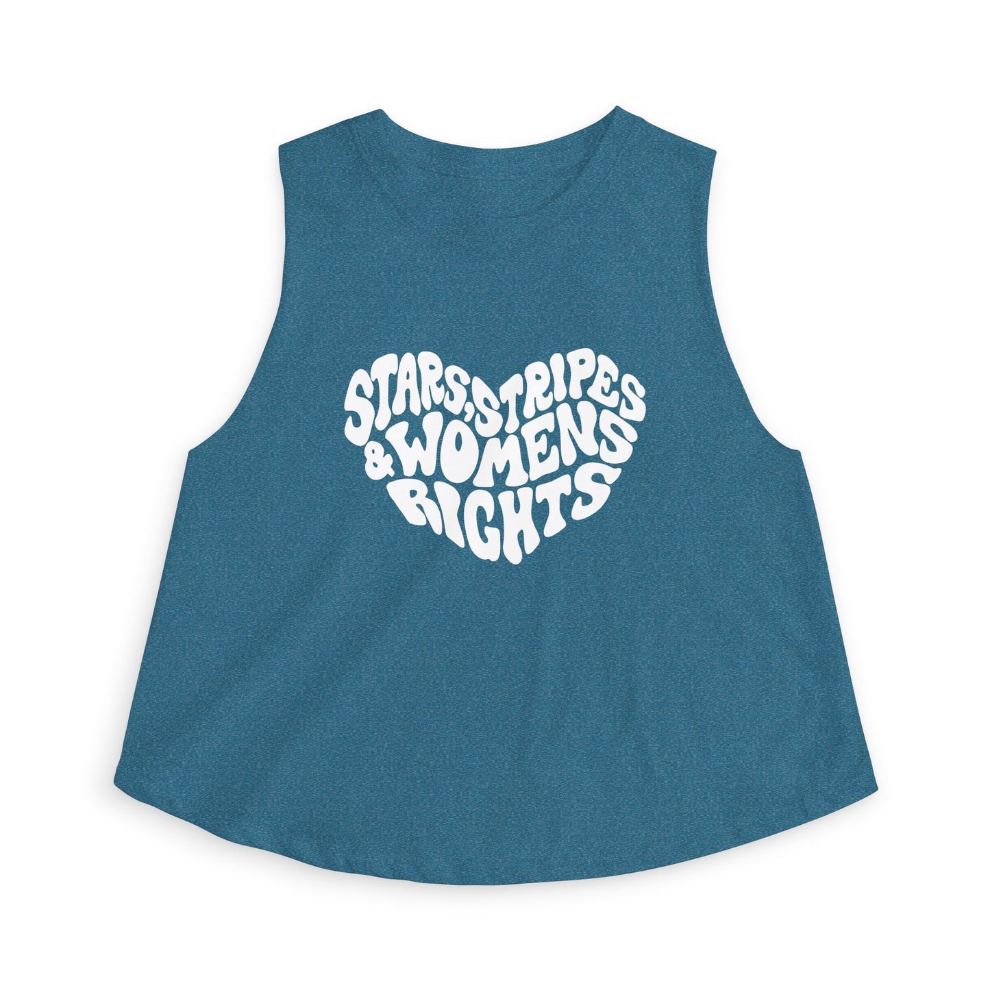 Stars, Stripes Women's Rights Crop Top by Spinsterly Co in Heather Deep Teal with activist graphic print
