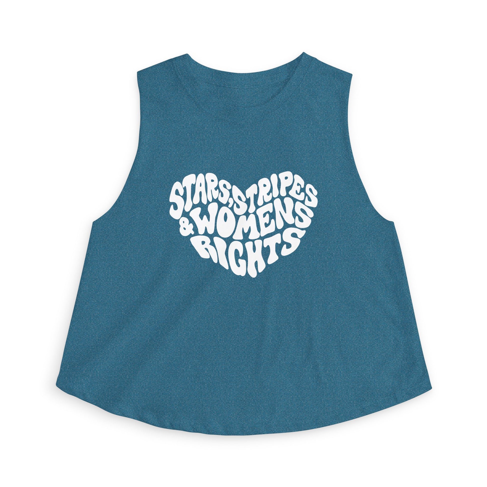 Stars, Stripes Women's Rights Crop Top by Spinsterly Co in Heather Deep Teal with activist graphic print
