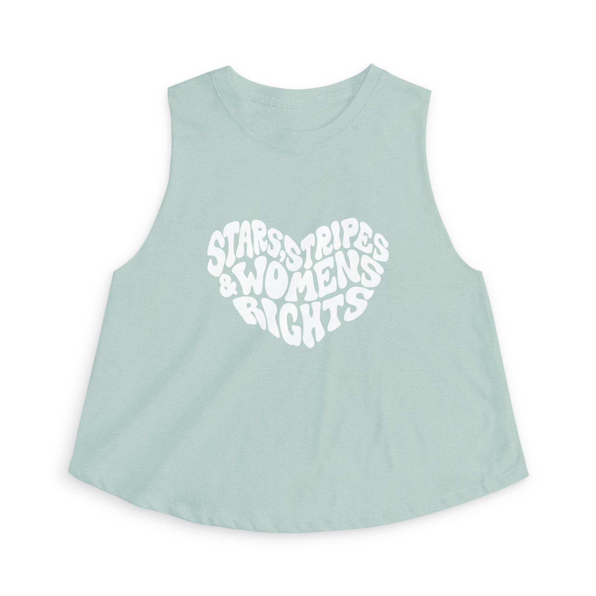 Stars, Stripes Women's Rights Crop Top by Spinsterly Co in Heather Deep Teal with activist graphic