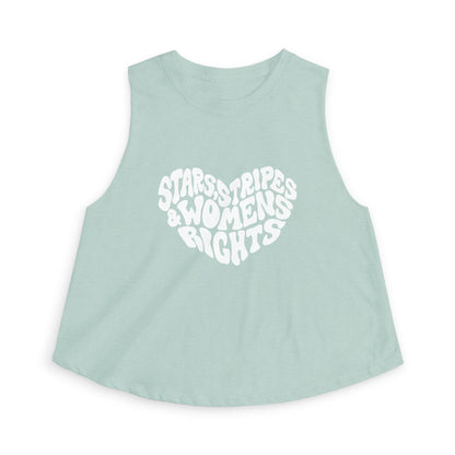 Stars, Stripes Women's Rights Crop Top by Spinsterly Co in Heather Deep Teal with activist graphic