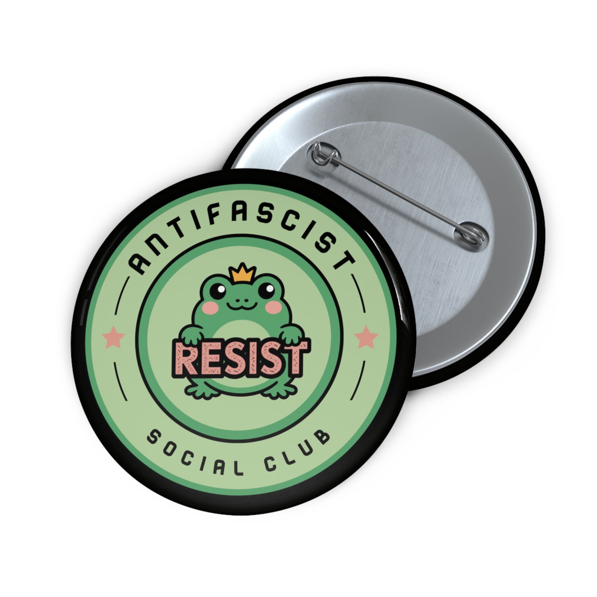 Antifascist Social Club Resist Pin Button Kawaii Frog Political Badge by Spinsterly Co in glossy mylar